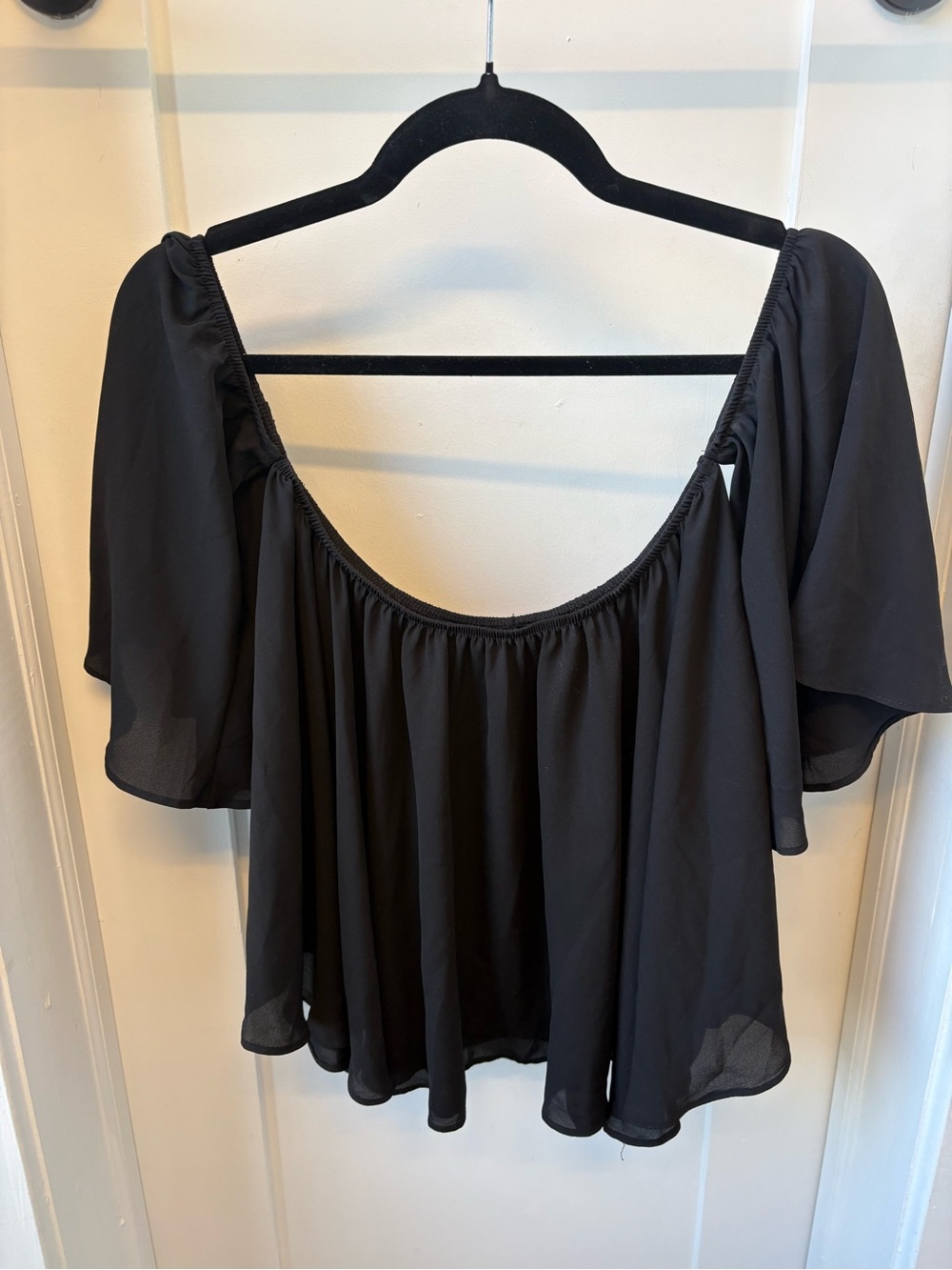 Aqua Black Peasant Off-Shoulder Crop Top